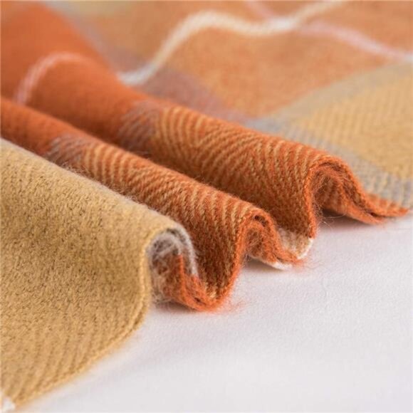 Orange Plaid Blanket Throw Acrylic Soft Reversible Dyed Fringed Bed Blanket Gift - Picture 4 of 8